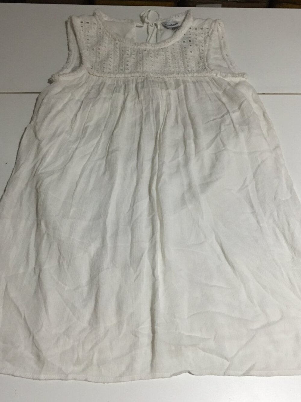 Tommy Bahama Shift Dress Size XS White Eyelet Fringe Tassel Crinkle Gauze